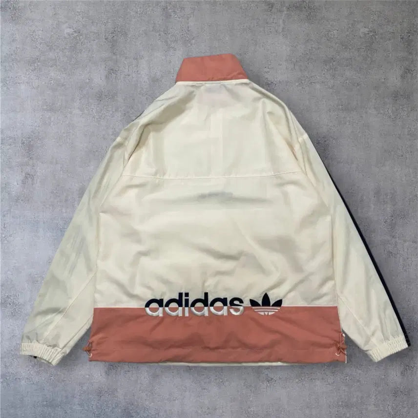 [SOLD OUT] 아디다스 Adidas 아이보리 핑크 반집업 아노락 웜업 자켓 L