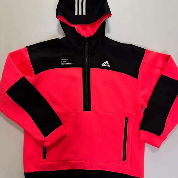 [BUNJANG] Adidas Half-Zip Anorak Hoodie Bright Pink (M) / 아디다스 반집업 아노락 후드 찐핑크 형광(M사이즈)