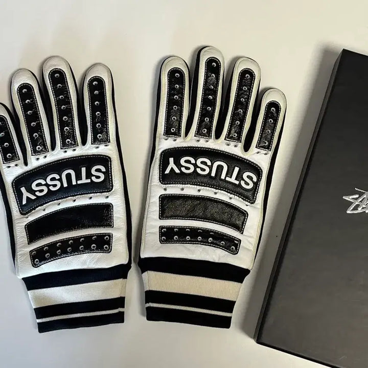 [BUNJANG] Stussy Leather Bike Gloves Black White L/XL / 스투시 레더 바이크 글러브 블랙 화이트 L/XL