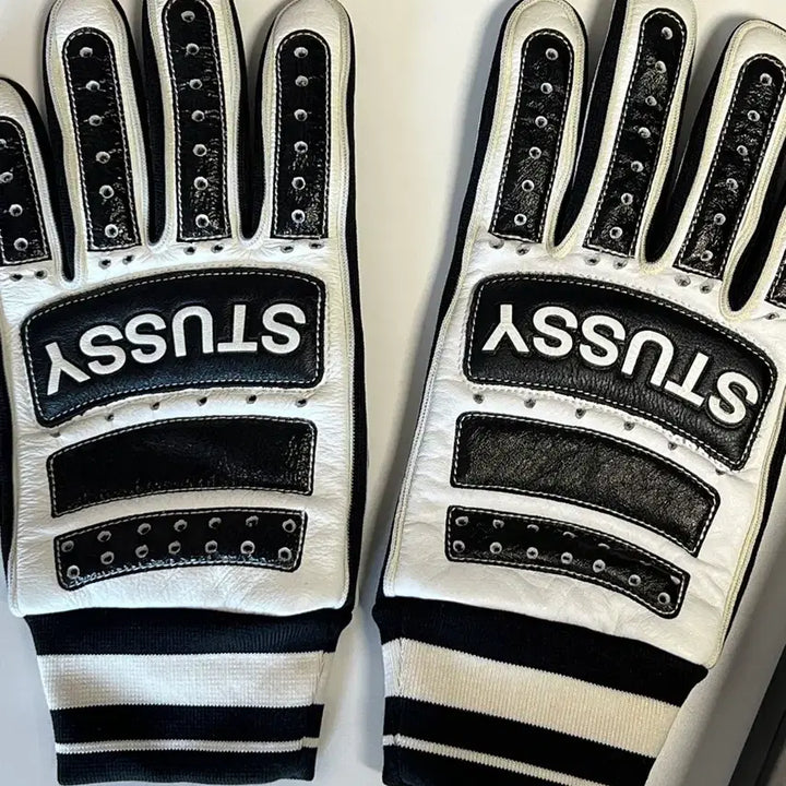[BUNJANG] Stussy Leather Bike Gloves Black White L/XL / 스투시 레더 바이크 글러브 블랙 화이트 L/XL