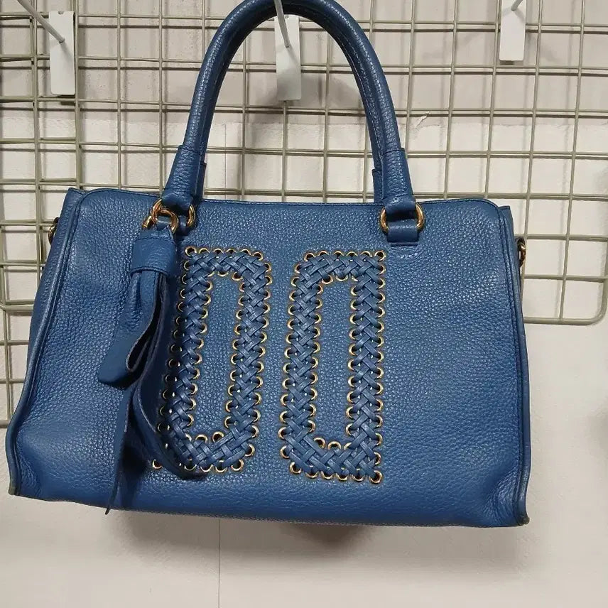 [BUNJANG] Daks Blue Leather DD Embellished Tote Bag / 닥스블루 레더 DD 장식 토트백