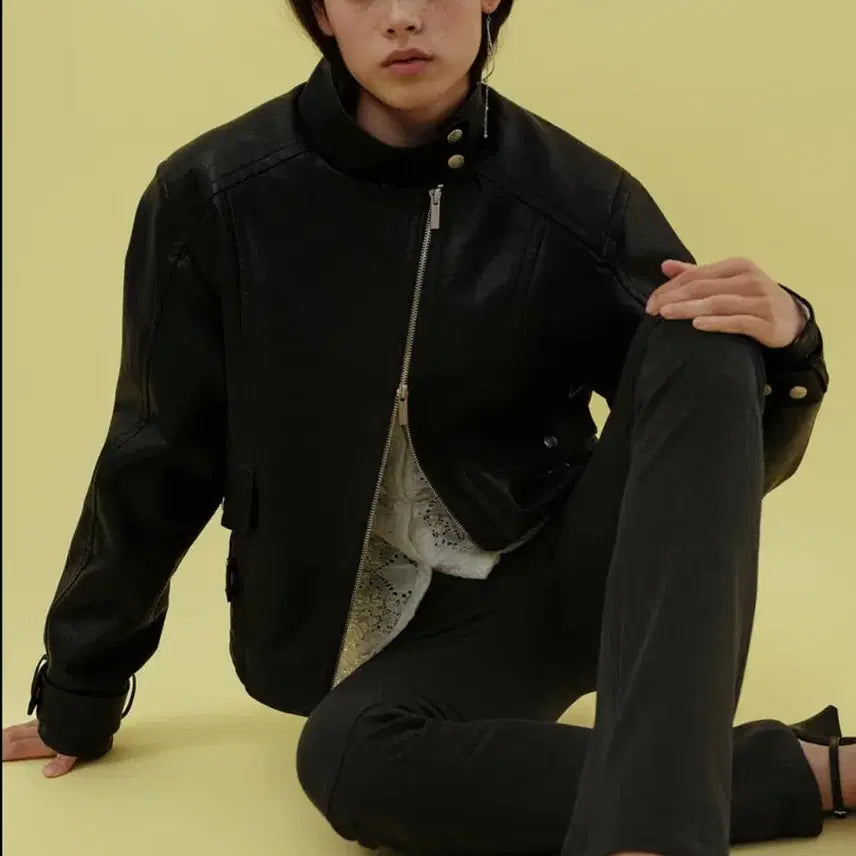 [BUNJANG] SERIC Leather Zipper Jacket / Black / 세릭 LEATHER ZIPPER JACKET / BLACK