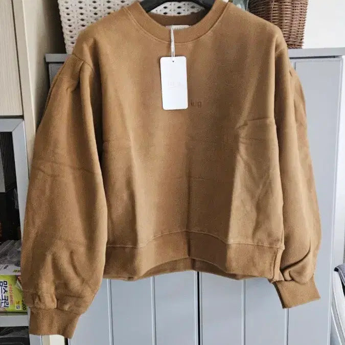 [BUNJANG] LEELIN Brown Shirred Sleeve Sweatshirt / LEELIN 리린 맨투맨 티셔츠 브라운