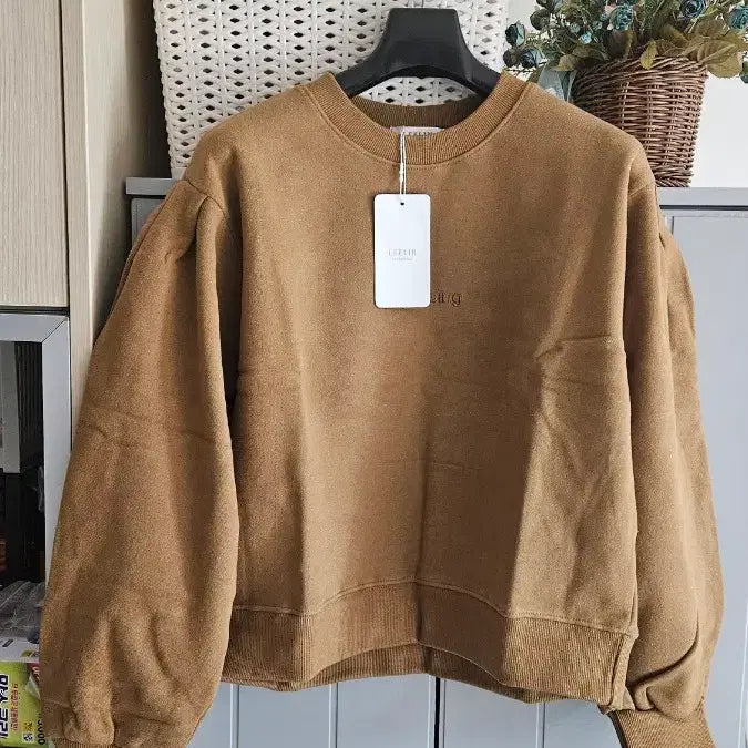 [BUNJANG] LEELIN Brown Shirred Sleeve Sweatshirt / LEELIN 리린 맨투맨 티셔츠 브라운