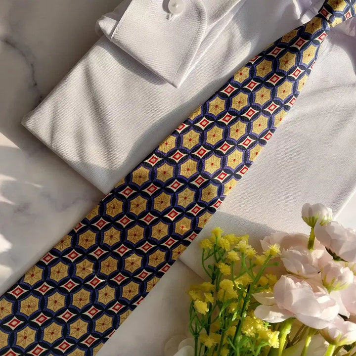 [BUNJANG] Aquascutum Geometric Pattern Silk Tie / 아쿠아스큐텀 실크 기하학 패턴 넥타이 9.2cm A+등급 K1947