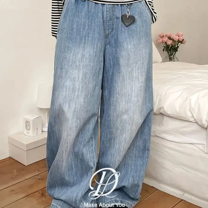 [BUNJANG] Dangdang Girl Washed Wide Denim Pants / 당당걸 워싱 와이드 데님 팬츠