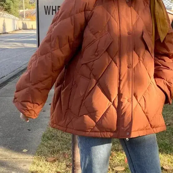 [BUNJANG] Imvely Brown Quilted Padded Jumper / 임블리 브라운 퀼팅 패딩 점퍼