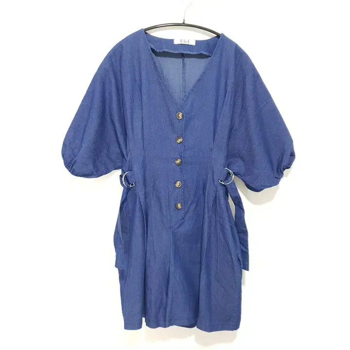 [BUNJANG] Puff Sleeve Denim Jumpsuit / 퍼프소매 데님 점프수트 F_S0265