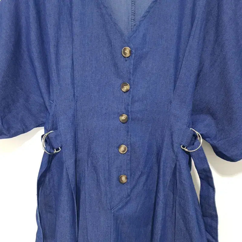 [BUNJANG] Puff Sleeve Denim Jumpsuit / 퍼프소매 데님 점프수트 F_S0265