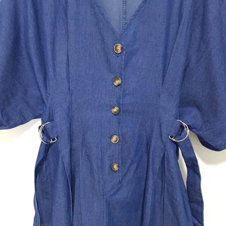 [BUNJANG] Puff Sleeve Denim Jumpsuit / 퍼프소매 데님 점프수트 F_S0265