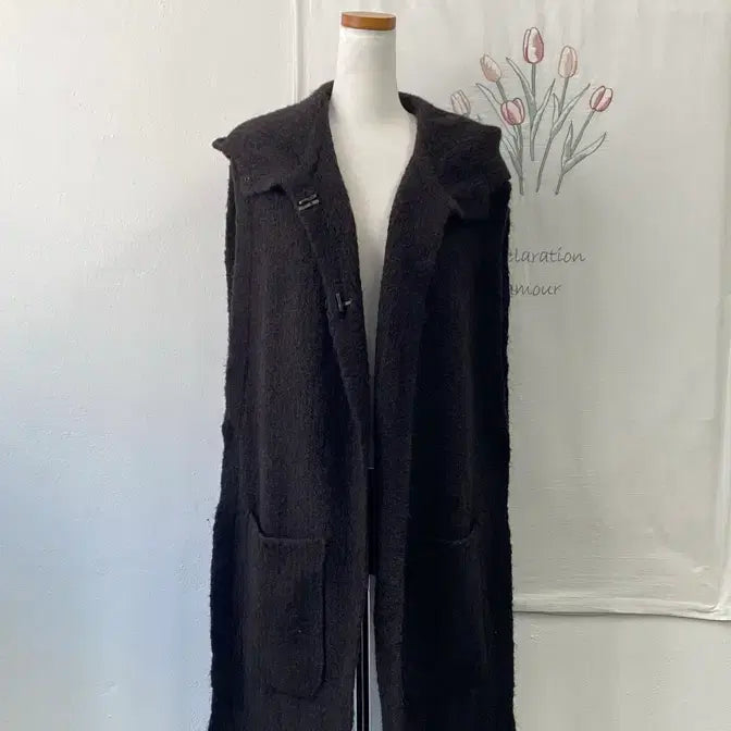 [BUNJANG] System Black Long Knit Vest Cardigan / 시스템 블랙 롱 니트 조끼 가디건