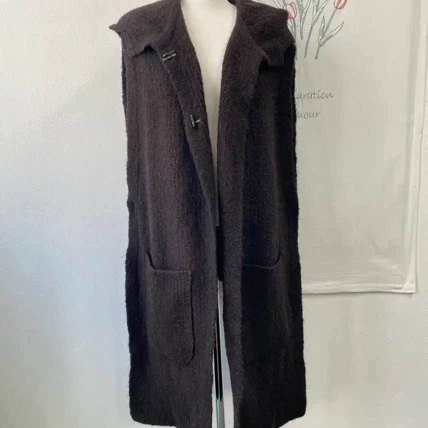 [BUNJANG] System Black Long Knit Vest Cardigan / 시스템 블랙 롱 니트 조끼 가디건