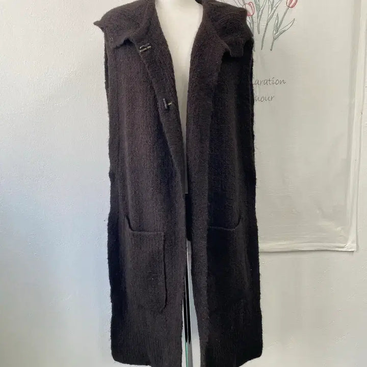 [BUNJANG] System Black Long Knit Vest Cardigan / 시스템 블랙 롱 니트 조끼 가디건