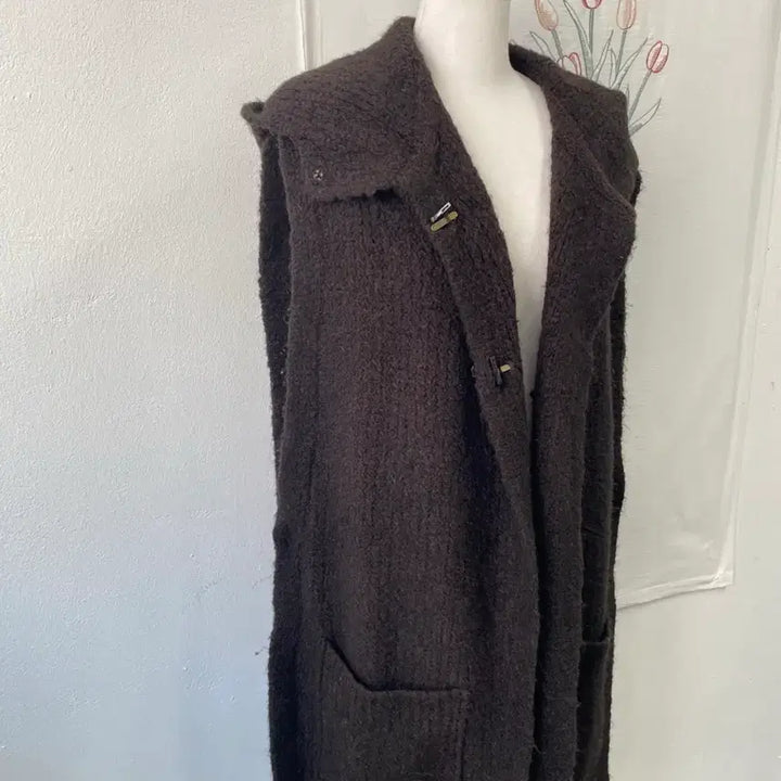 [BUNJANG] System Black Long Knit Vest Cardigan / 시스템 블랙 롱 니트 조끼 가디건