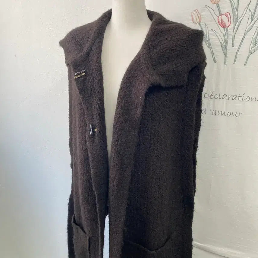[BUNJANG] System Black Long Knit Vest Cardigan / 시스템 블랙 롱 니트 조끼 가디건