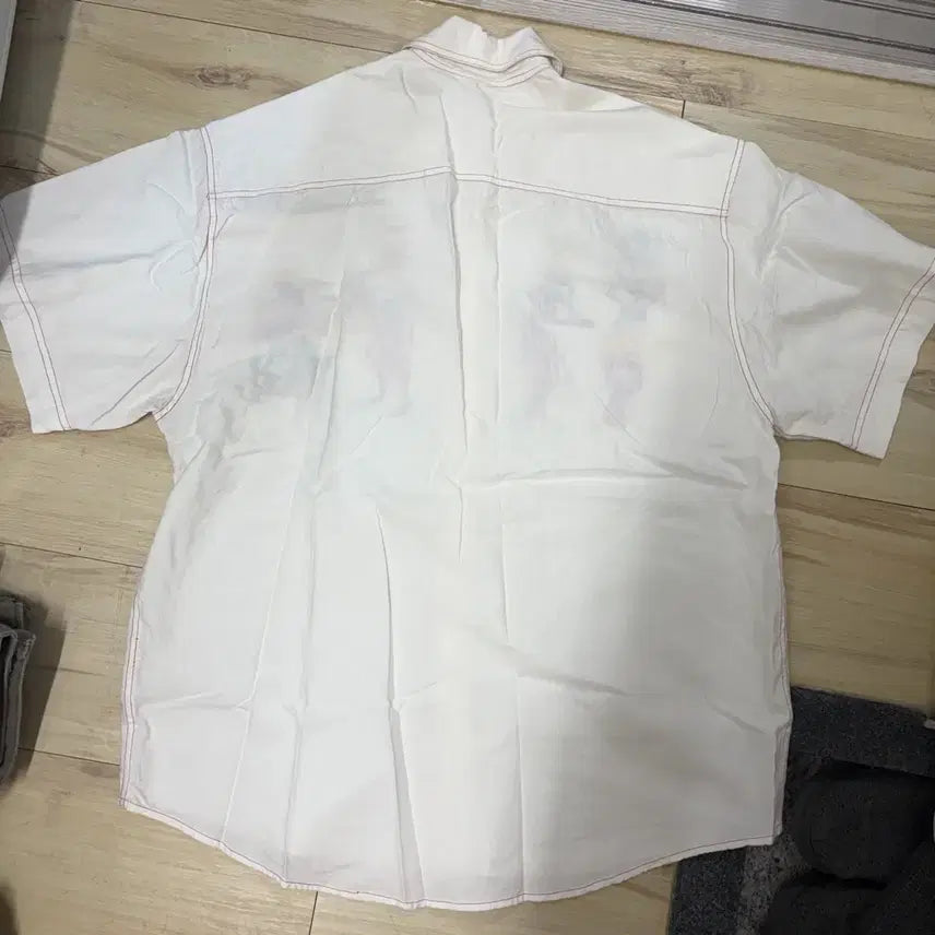 [BUNJANG] White Embroidered Short-Sleeve Shirt / 화이트 자수 반팔 남방 셔츠