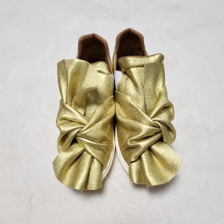 [BUNJANG] Handmade Gold Ribbon Twisted Sneakers 245 / 새상품/수제화 골드 리본꼬임 스니커즈245