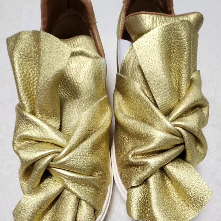 [BUNJANG] Handmade Gold Ribbon Twisted Sneakers 245 / 새상품/수제화 골드 리본꼬임 스니커즈245