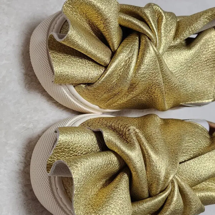 [BUNJANG] Handmade Gold Ribbon Twisted Sneakers 245 / 새상품/수제화 골드 리본꼬임 스니커즈245