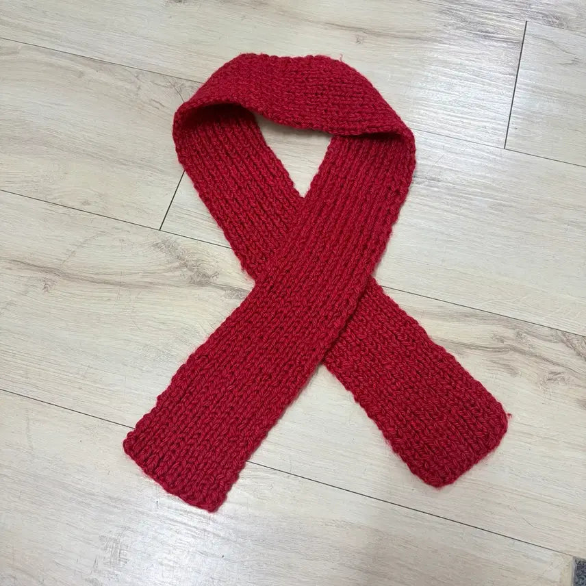 [BUNJANG] Handmade Red Knitted Scarf / 핸드메이드 털실 목도리 레드