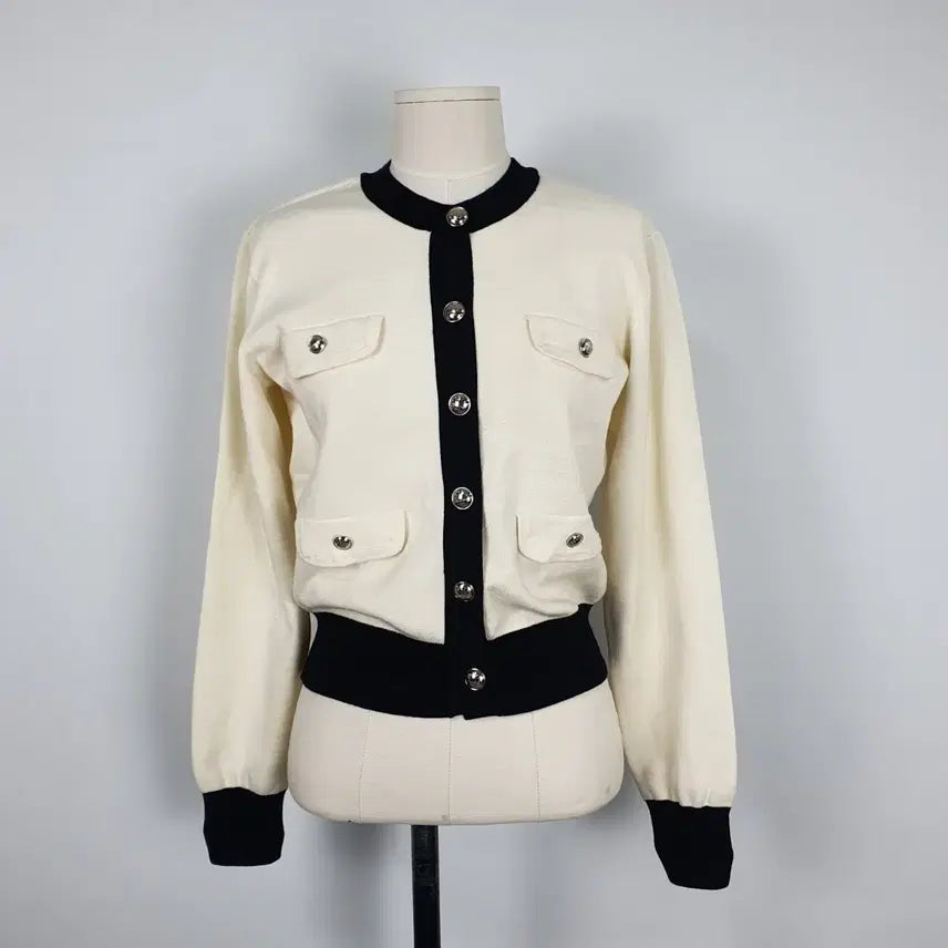 [BUNJANG] LIST Ivory Knit Black Cardigan / 1165.LIST 아이보리 니트 블랙 배색 카디건55