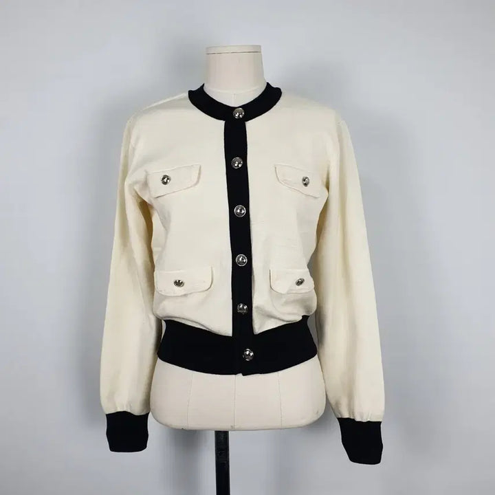 [BUNJANG] LIST Ivory Knit Black Cardigan / 1165.LIST 아이보리 니트 블랙 배색 카디건55