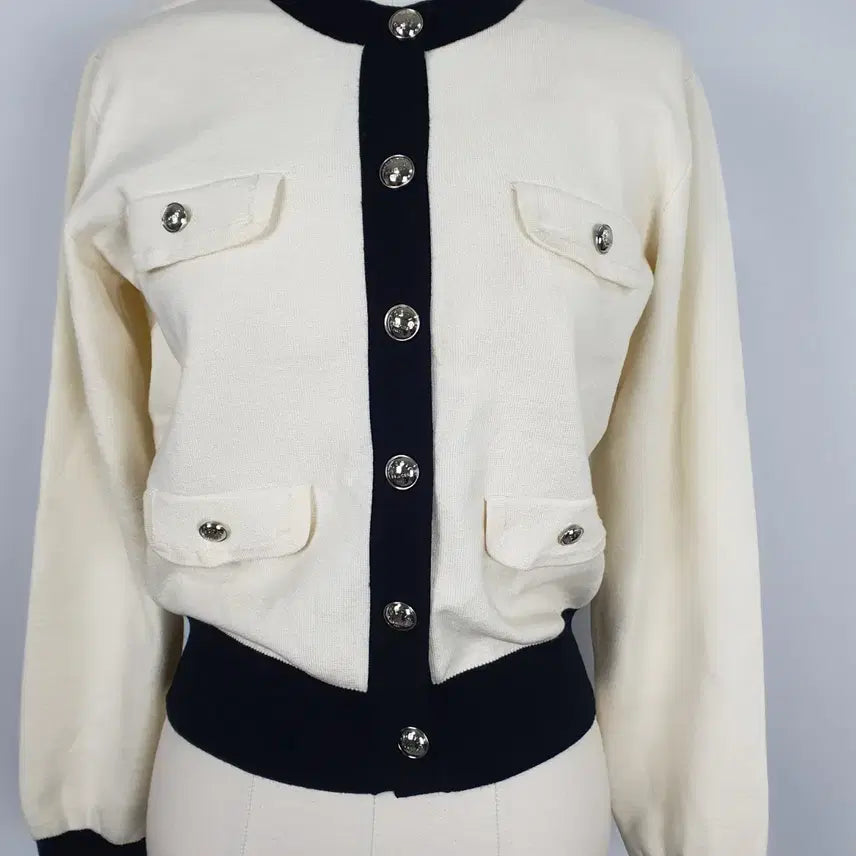 [BUNJANG] LIST Ivory Knit Black Cardigan / 1165.LIST 아이보리 니트 블랙 배색 카디건55