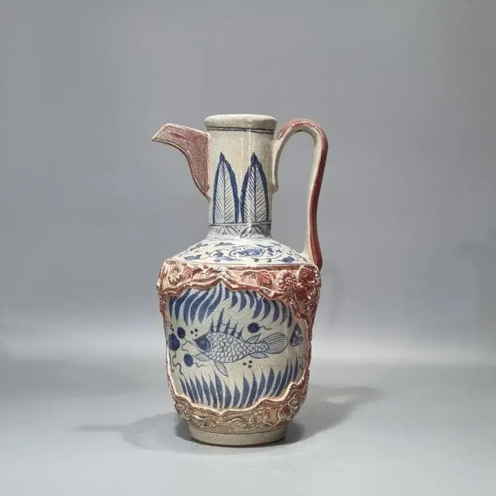[BUNJANG] Antique Celadon Porcelain Ewer / 골동 청화유리홍 수초어문 첩화 주자. 고36