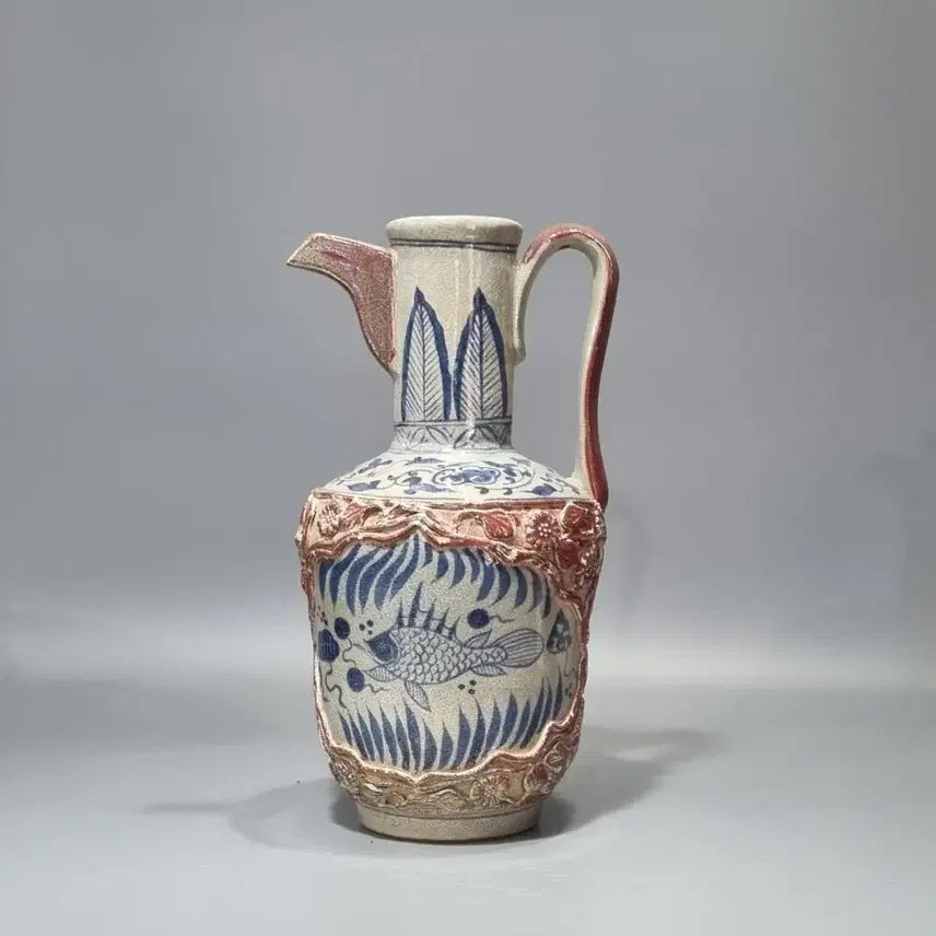 [BUNJANG] Antique Celadon Porcelain Ewer / 골동 청화유리홍 수초어문 첩화 주자. 고36