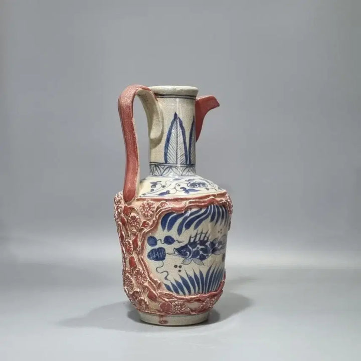 [BUNJANG] Antique Celadon Porcelain Ewer / 골동 청화유리홍 수초어문 첩화 주자. 고36