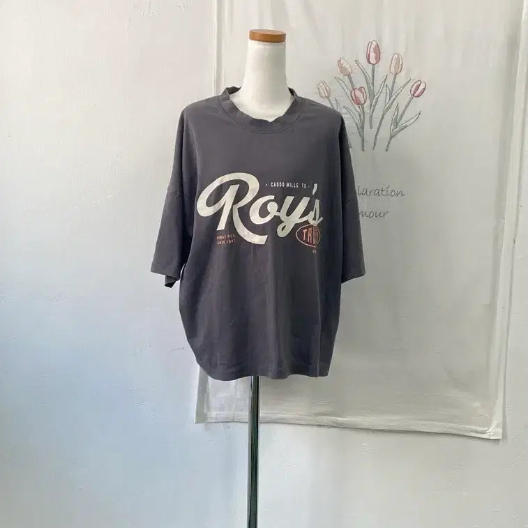 [BUNJANG] Misense Roys Charcoal Printed Short Sleeve T-shirt / 미센스 Roys 프린팅 반팔 티셔츠 차콜