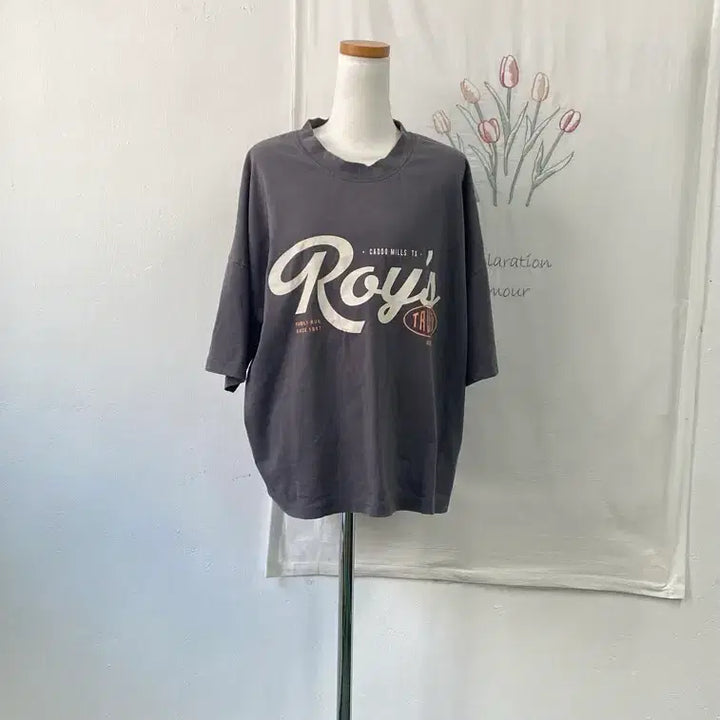 [BUNJANG] Misense Roys Charcoal Printed Short Sleeve T-shirt / 미센스 Roys 프린팅 반팔 티셔츠 차콜