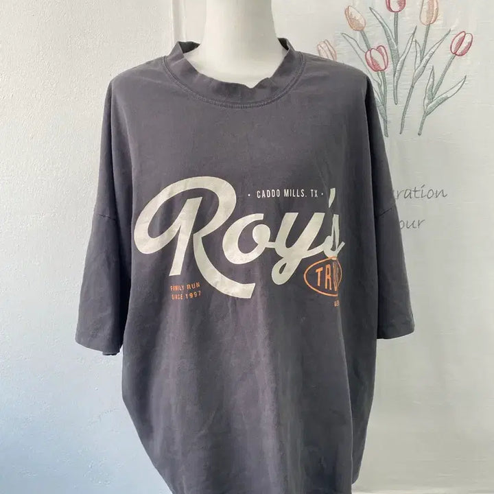 [BUNJANG] Misense Roys Charcoal Printed Short Sleeve T-shirt / 미센스 Roys 프린팅 반팔 티셔츠 차콜