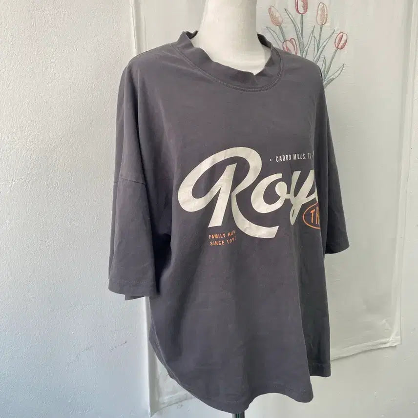[BUNJANG] Misense Roys Charcoal Printed Short Sleeve T-shirt / 미센스 Roys 프린팅 반팔 티셔츠 차콜