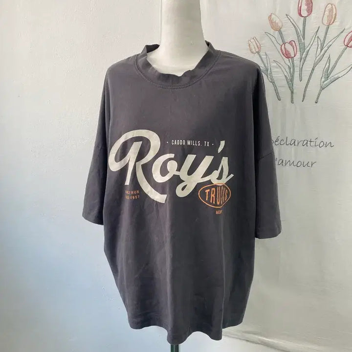 [BUNJANG] Misense Roys Charcoal Printed Short Sleeve T-shirt / 미센스 Roys 프린팅 반팔 티셔츠 차콜