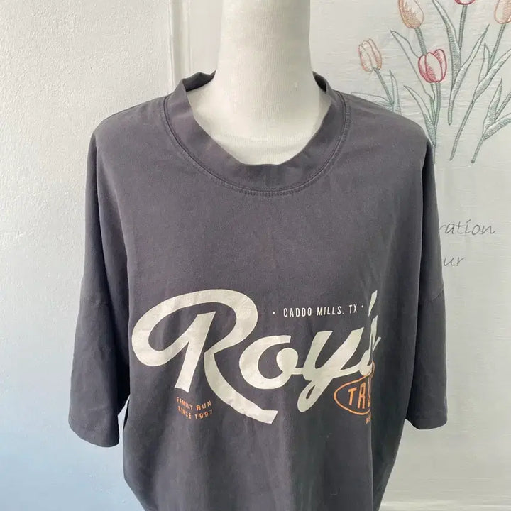 [BUNJANG] Misense Roys Charcoal Printed Short Sleeve T-shirt / 미센스 Roys 프린팅 반팔 티셔츠 차콜