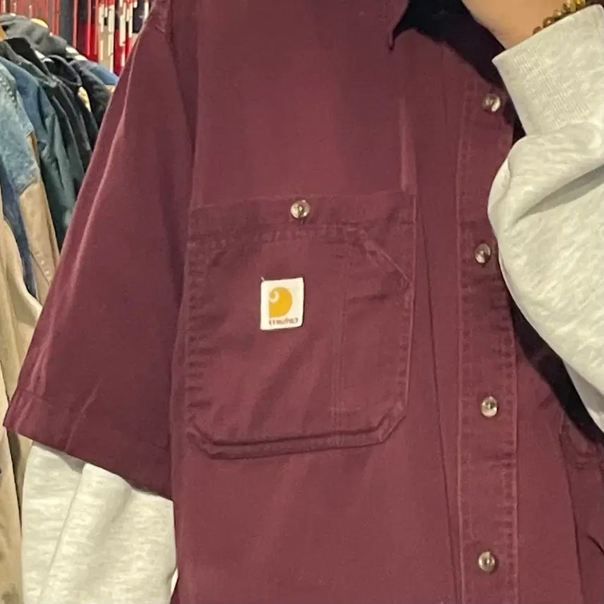 [BUNJANG] Carhartt Burgundy Short Sleeve Shirt / [IM] carhartt 칼하트 버건디 반팔셔츠