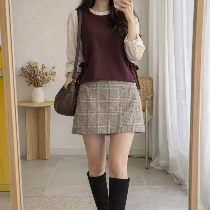 [BUNJANG] Roem Wine Wool Vest with Ribbon Detail / 로엠 와인 울 베스트 리본 디테일 베스트/꾸안꾸 데일리룩