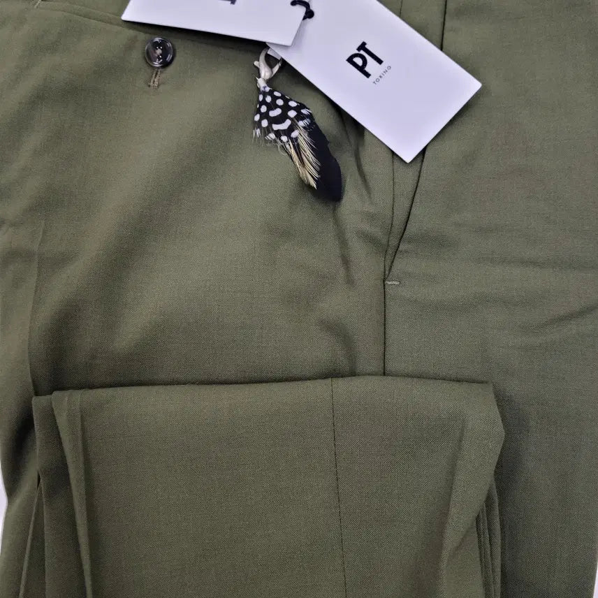 [BUNJANG] pt01 Virgin Wool Feather Slacks Khaki / pt01 버진울 깃털 슬랙스 카키 미사용 사이즈50