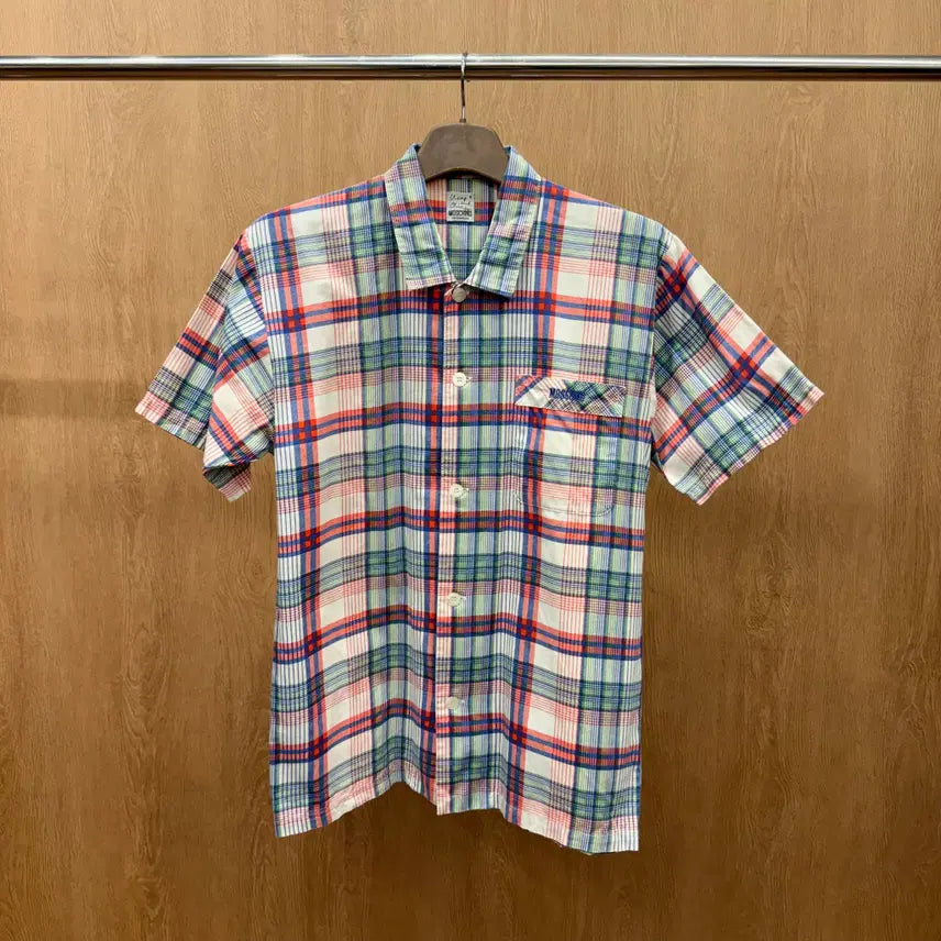 [BUNJANG] Moschino Chip &amp; Chic Checkered Short Sleeve Cotton Shirt / 모스키노 칩앤시크 체크 반팔 코튼 셔츠 언더웨어 라인 멀티 컬러