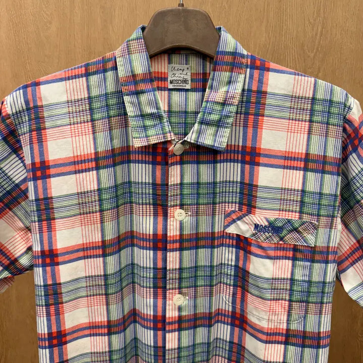 [BUNJANG] Moschino Chip &amp; Chic Checkered Short Sleeve Cotton Shirt / 모스키노 칩앤시크 체크 반팔 코튼 셔츠 언더웨어 라인 멀티 컬러