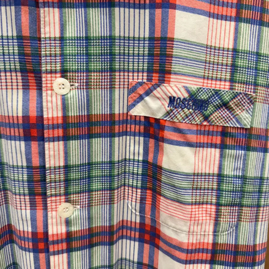 [BUNJANG] Moschino Chip &amp; Chic Checkered Short Sleeve Cotton Shirt / 모스키노 칩앤시크 체크 반팔 코튼 셔츠 언더웨어 라인 멀티 컬러