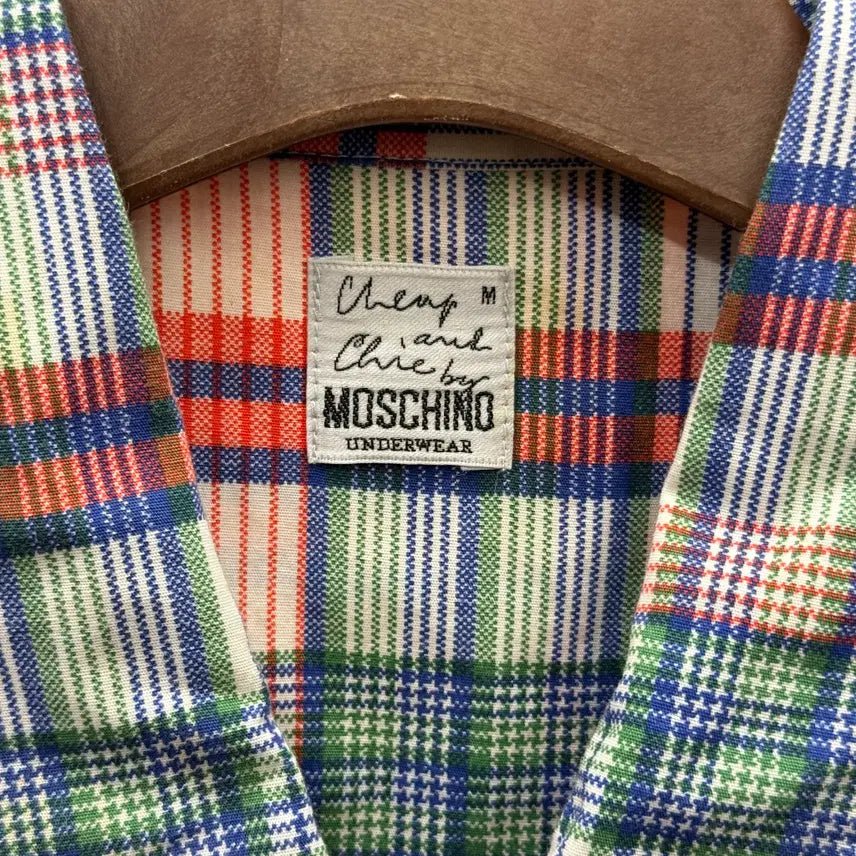 [BUNJANG] Moschino Chip &amp; Chic Checkered Short Sleeve Cotton Shirt / 모스키노 칩앤시크 체크 반팔 코튼 셔츠 언더웨어 라인 멀티 컬러