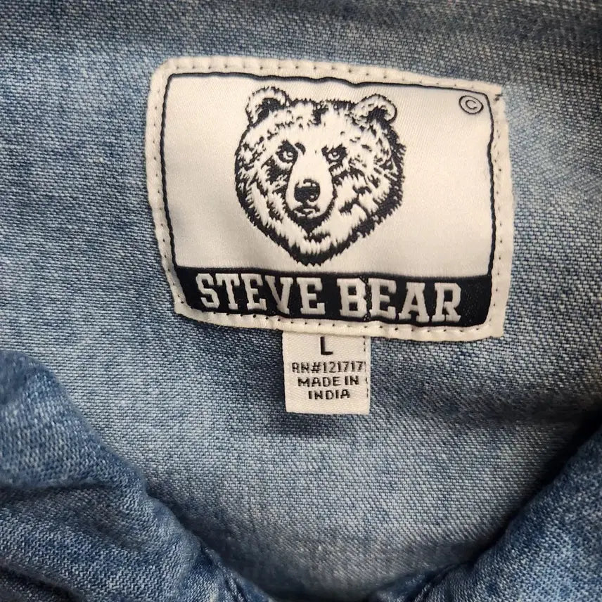 [BUNJANG] Who.A.U Steve Bear Embroidered Washed Denim Varsity Jacket (L) / 후아유 스티브 베어 자수 워싱 데님 바시티 자켓L(2XL)