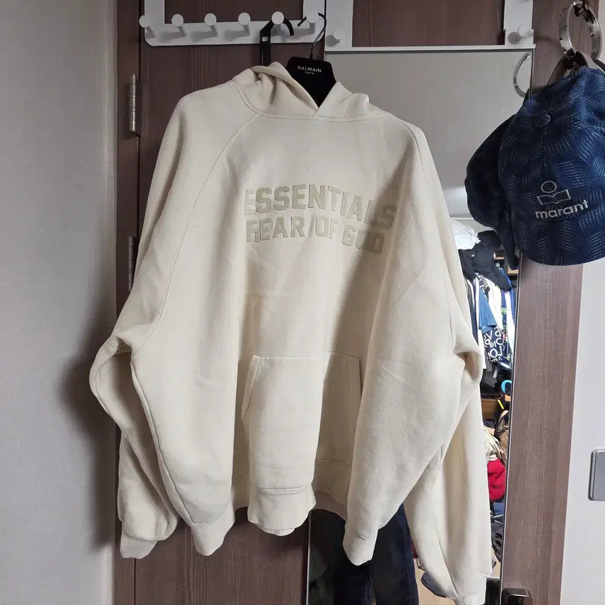 [BUNJANG] Fear of God Essentials 3D Silicon Pullover Hoodie Cream XL / 피어오브갓 에센셜 3D 실리콘 풀오버 후디 크림 XL