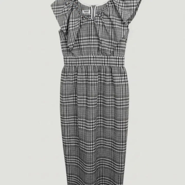 [BUNJANG] HEROINE Check Color-Blocked Big Collar Dress S / 여성S/ HEROINE 체크 배색 빅카라 하객룩 원피스 BK 30-8