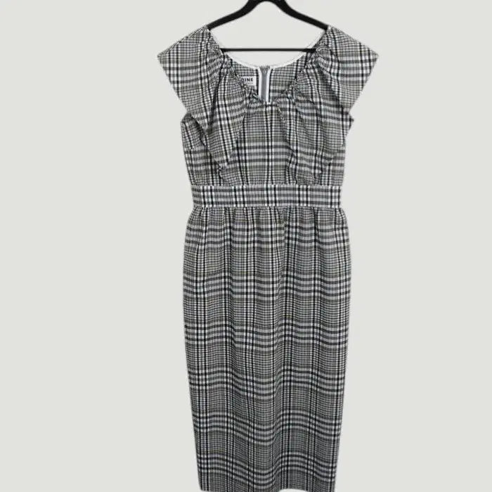 [BUNJANG] HEROINE Check Color-Blocked Big Collar Dress S / 여성S/ HEROINE 체크 배색 빅카라 하객룩 원피스 BK 30-8