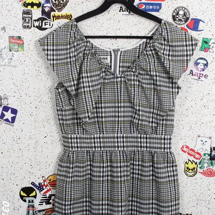 [BUNJANG] HEROINE Check Color-Blocked Big Collar Dress S / 여성S/ HEROINE 체크 배색 빅카라 하객룩 원피스 BK 30-8