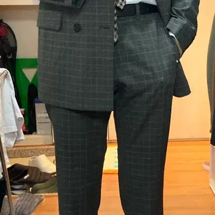 [BUNJANG] Customellow Gray Check Double Breasted Suit / 커스텀멜로우 그레이 체크 더블 브레스트 셋업