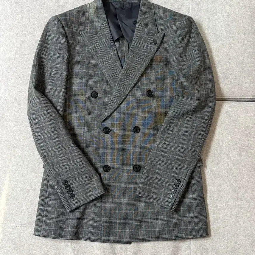 [BUNJANG] Customellow Gray Check Double Breasted Suit / 커스텀멜로우 그레이 체크 더블 브레스트 셋업